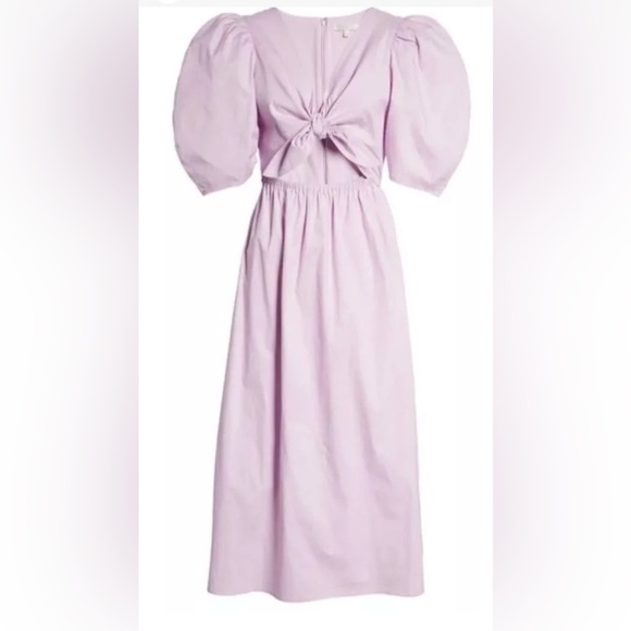Wayf Lavender Puff Sleeve Cutout Dress NWOT L - Picture 4 of 6